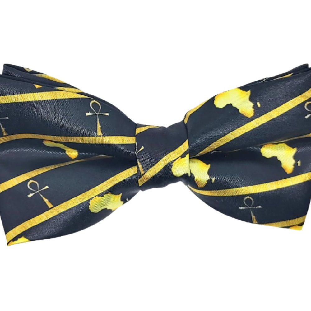Africa bow tie, Black Africa tie, Black & Gold tie